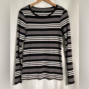 J.Crew perfect fit black and white striped long sleeve knit top.
